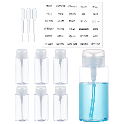 Пустые пластиковые бутылки из-под пресс-насоса, с самоклеящимися наклейками и пластиковыми одноразовыми пипетками для переноса