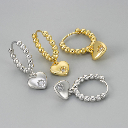 Серьги-кольца из латуни с прозрачными кубическими циркониями ко Дню святого Валентина, сердце