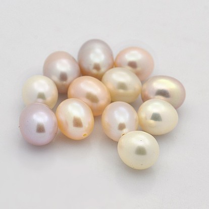 Natural Cultured Freshwater Pearl Beads, Half Drilled, Rice, 7~8mm, Hole: 1mm