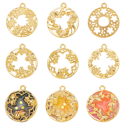 Zinc Alloy Open Back Bezel Pendants, For DIY UV Resin, Epoxy Resin, Pressed Flower Jewelry