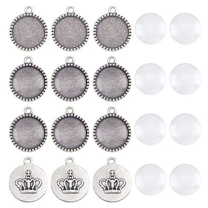 200Pcs DIY Half Round Pendant Making Kits, Including Tibetan Style Alloy Settings and Transparent Glass Cabochons