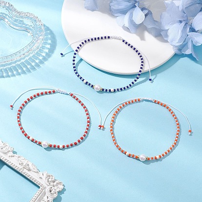 Регулируемые круглые плетеные браслеты на ногу из искусственного жемчуга, окрашенной синтетической бирюзы и стеклянных бусин