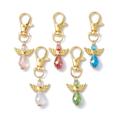 Angel Glass Pendant Decorations, with Alloy Swivel Lobster Claw Clasps, Mixed Color