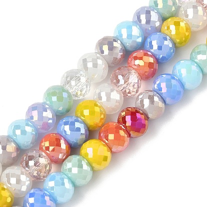 Стеклянные бусины с гальваническим покрытием , круглые, граненые