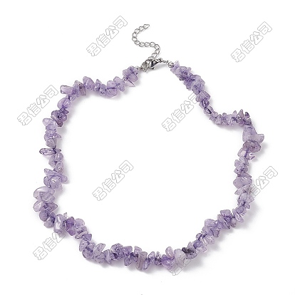 4pcs colliers de perles en améthyste naturelle, couleur inox