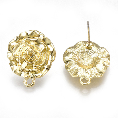 Hallazgos de aretes de aleación, con bucle, alfileres de acero, flor