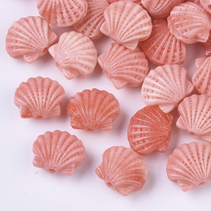 Синтетических коралловых бусин, окрашенные, два тона, форма морского гребешка