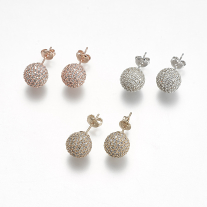 Brass Micro Pave Cubic Zirconia Earring, Ball Stud Earrings