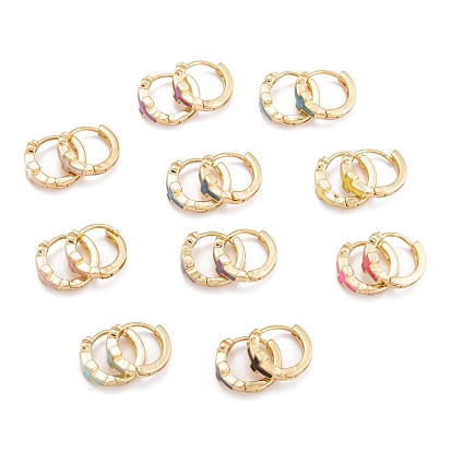 Brass Micro Pave Clear Cubic Zirconia Huggie Hoop Earrings, with Enamel, Cross, Real 18K Gold Plated