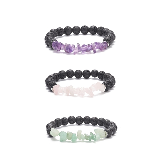 Браслеты из натурального смешанного камня, круглый браслет из бисера из натуральной лавы для женщин