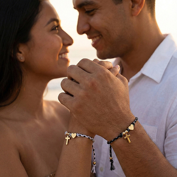 2шт. 304 Набор парных браслетов из нержавеющей стали в форме сердца и с религиозной медальоной, регулируемые браслеты для него и для нее, золотые