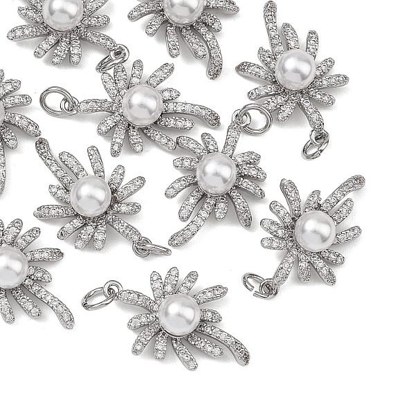 Подвески Shegrace из латуни с прозрачными кубическими циркониями, с ABS имитации жемчуга, , без кадмия, без никеля и без свинца, долговечный