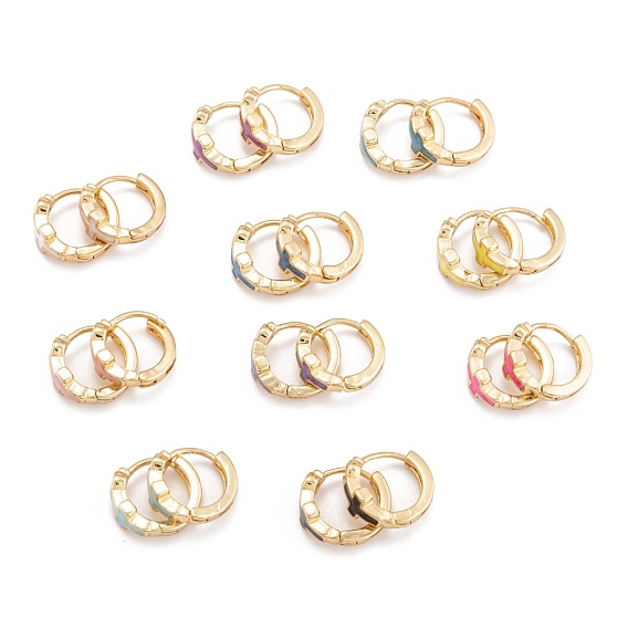 Brass Micro Pave Clear Cubic Zirconia Huggie Hoop Earrings, with Enamel, Cross, Long-Lasting Plated, Golden