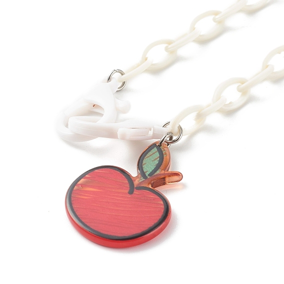 Transparent Acrylic Pendants Necklaces, with Opaque Acrylic Cable Chains, Apple