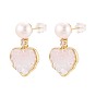 Серьги-гвоздики в форме сердца из латуни с микропаве из прозрачных кубических цирконий, с натуральным жемчугом, стеклом и эмалью, а также 925 булавками из стерлингового серебра, долговечный