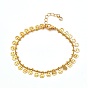 Flat Round with Smiling Face Brass Charm Bracelets, with Curb Chains and Cubic Zirconia