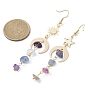 Moon & Star & Sun Brass Asymmetrical Earrings, Natural Fluorite Chips Beads Tassel Earrings