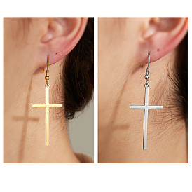 Boucle d'oreille pendante en forme de croix en acier inoxydable, pour femme, religion