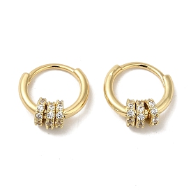 Triple Rings Brass Micro Pave Clear Cubic Zirconia Huggie Hoop Earrings for Women