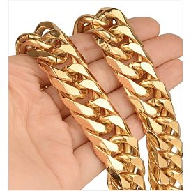 201 Stainless Steel Cuban Curb Link Chain, Diamond Cut Chains, Unwelded, Ion Plating(IP)
