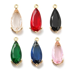 Brass Pave Cubic Zirconia Pendants, Teardrop, Real 14K Gold Plated