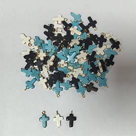 90Pcs 3 Colors Dyed Synthetic Turquoise Pendants, Cross Charms with Golden Tone Iron Loops