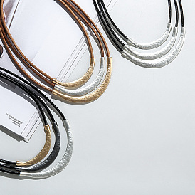 Изогнутая трубка из сплава, черный кожаный шнур 3 многослойные ожерелья для женщин