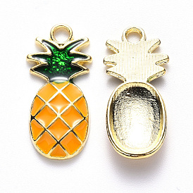 Alloy Enamel Pendants, Pineapple, Light Gold
