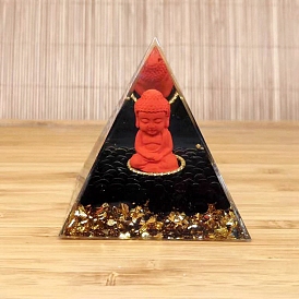 Resin Buddha Orgone Pyramid, Natural Obsidian Orgonite Pyramid Meditation Tool, for Home Decoration