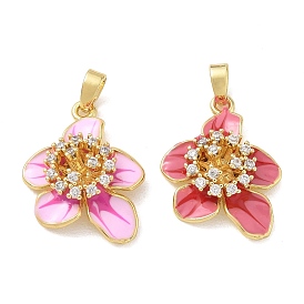 Pendentifs en laiton zircon cubique transparent, avec l'émail, charmes de fleurs, réel 18 k plaqué or