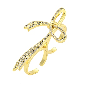 Bowknot Brass Micro Pave Clear Cubic Zirconia Cuff Finger Rings, Double Rings for Women