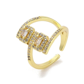 Brass Pave Cubic Zirconia Open Cuff Rings, Rectangle