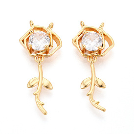 Латунные микро проложить кубического циркония подвески, цветок, без никеля , долговечный