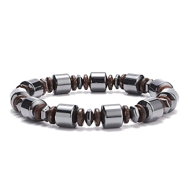 Synthetic Hematite & Coconut Stretch Bracelet, Gemstone Jewelry for Women
