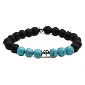 Turquoise Beaded Matte Black Couple Bracelet for European and American Zodiac Signs - DIY Unisex Lovers' Jewelry
