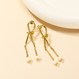 Узел 304 серьги-гвоздики из нержавеющей стали и пластика с жемчугом