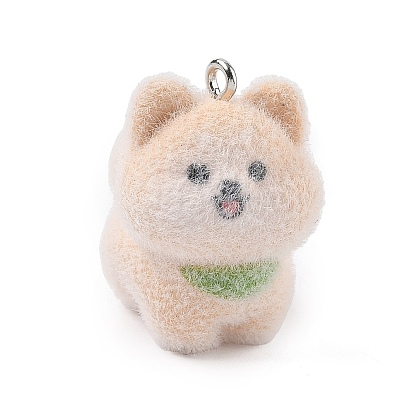 Флокированные подвески из непрозрачной смолы, собака, с платиновым железным обручем