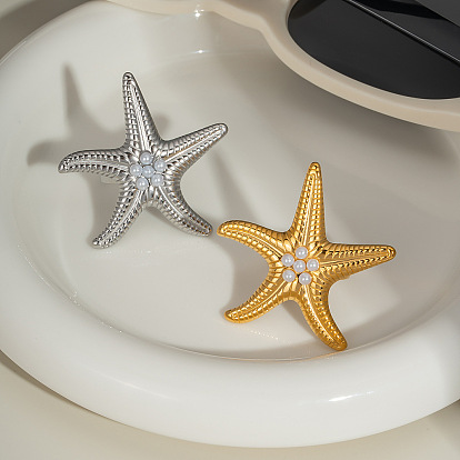 Регулируемые кольца из нержавеющей стали для женщин, морская звезда, с имитацией жемчуга
