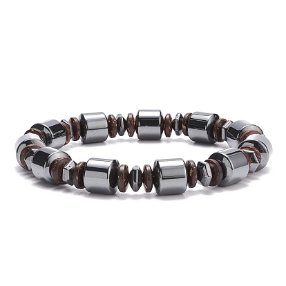 Synthetic Hematite & Coconut Stretch Bracelet, Gemstone Jewelry for Women