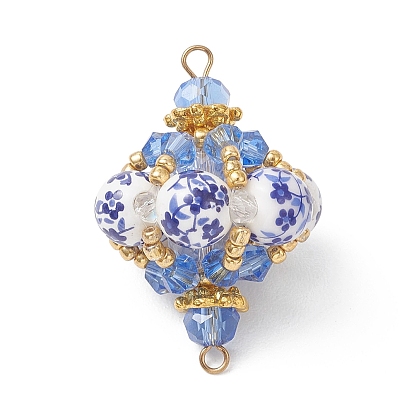 Восточный сине-белый фарфоровый фонарь из бусин, соединительные подвески., со стеклянными бисеринами