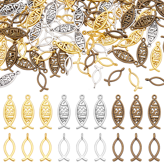 120Pcs 6 Styles Tibetan Style Alloy Pendants, Jesus Fish