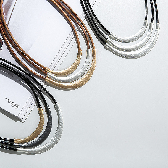 Изогнутая трубка из сплава, черный кожаный шнур 3 многослойные ожерелья для женщин