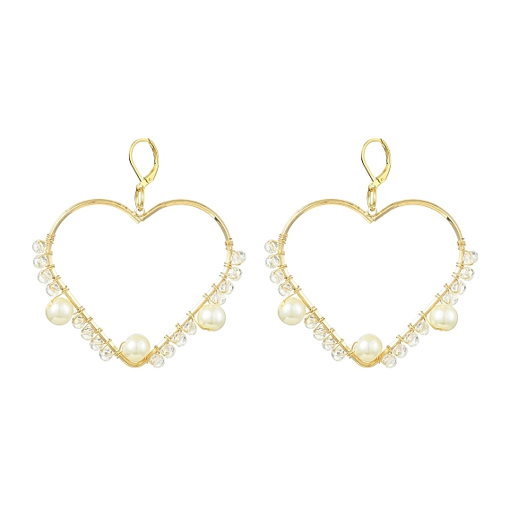 Латунь Leverback серьги, со стеклянными бусинами и 304 фурнитурой для сережек с рычагом из нержавеющей стали, сердце
