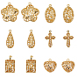 12 шт 6 стиль латунные подвески, полый, без никеля , слеза, прямоугольник, сердце, овал, цветок и крест