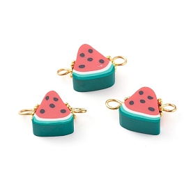 Handmade Polymer Clay Links Connectors, with Golden 304 Stainless Steel Loops, Watermelon Slice