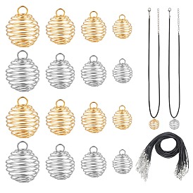 DIY Halskette machen Kits, mit eisernen Drahtkäfig-Anhängern und Kunstleder-Kordelkette