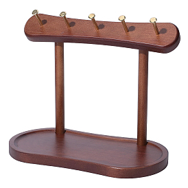 Tisch-Schmuckständer aus Holz mit ovalen Ablagen für Halsketten, Ringe, Ohrringe und Armbänder, Schlüsselhalter mit 5 Stück goldfarbenen Eisenhaken