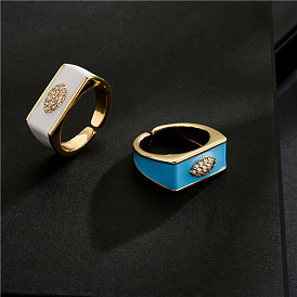Geometric Open Ring with 6 Color Oil Drops and Micro Inlaid Zircon,18K Gold Plated Copper for Women