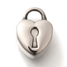 304 Stainless Steel European Beads, Large Hole Beads, Heart Padlock