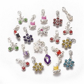 Alloy Enamel Pendants, with Lobster Claw Clasps, Mixed Shapes, 28~38x10~26mm